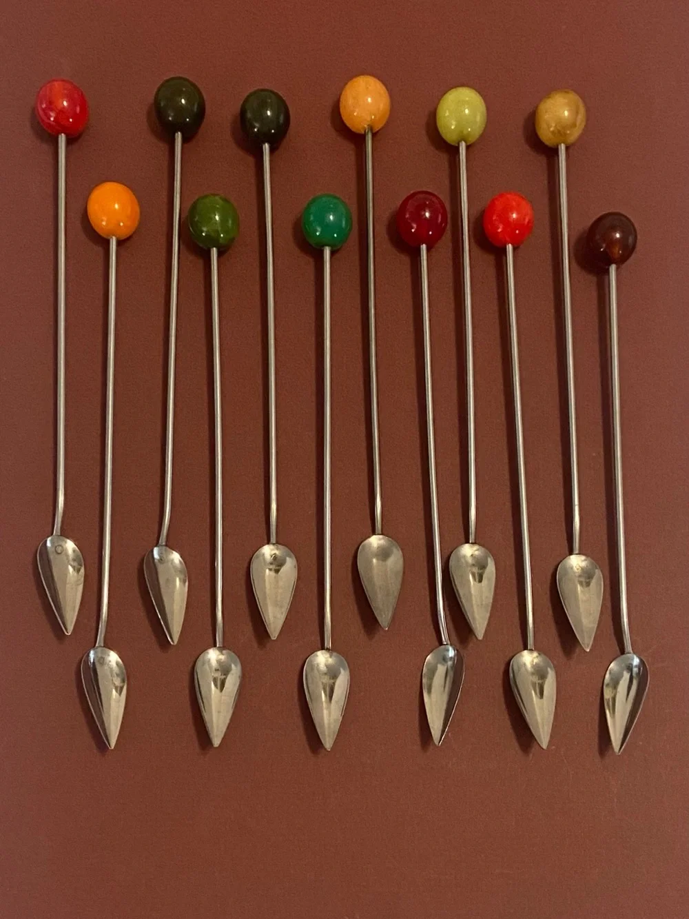 MCM Cocktail Spoons with Colorful Tops- Set of 12